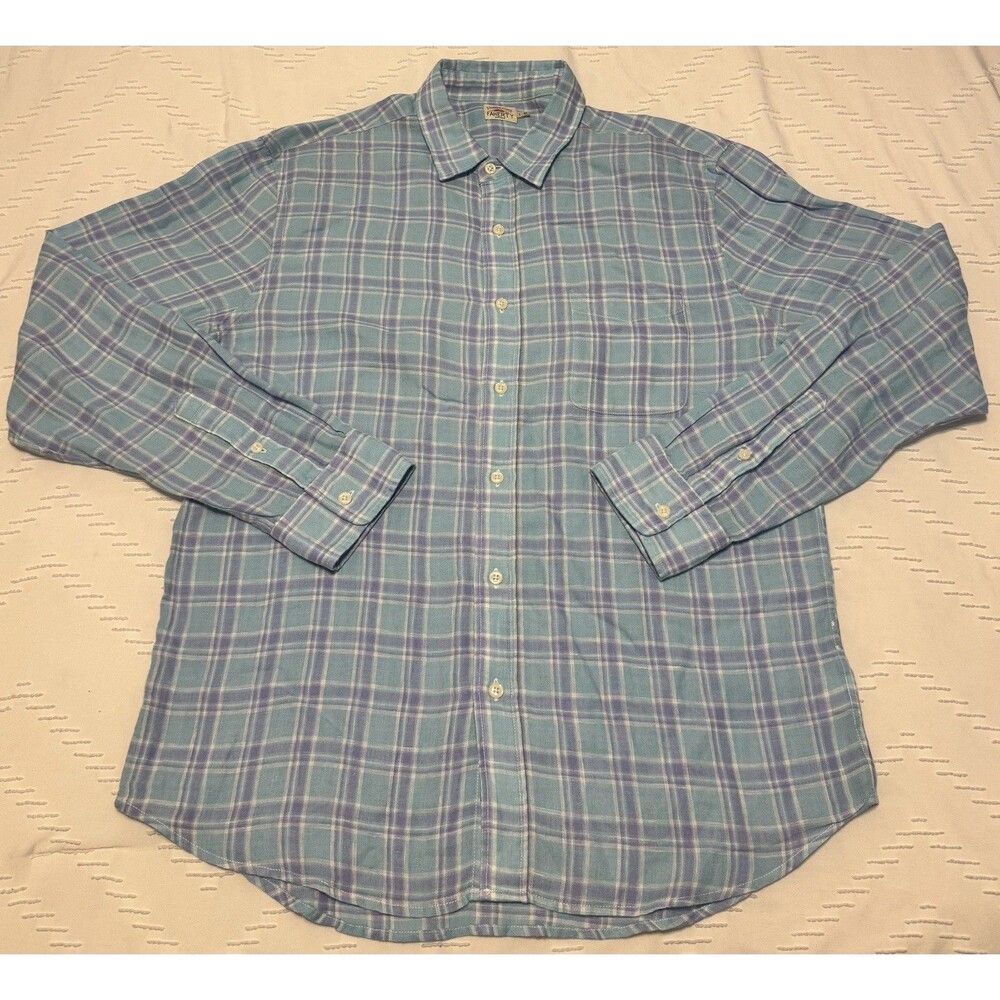 Faherty Linen Laguna Shirt Men’s Large Blue Purple Plaid Long Sleeve Button Up